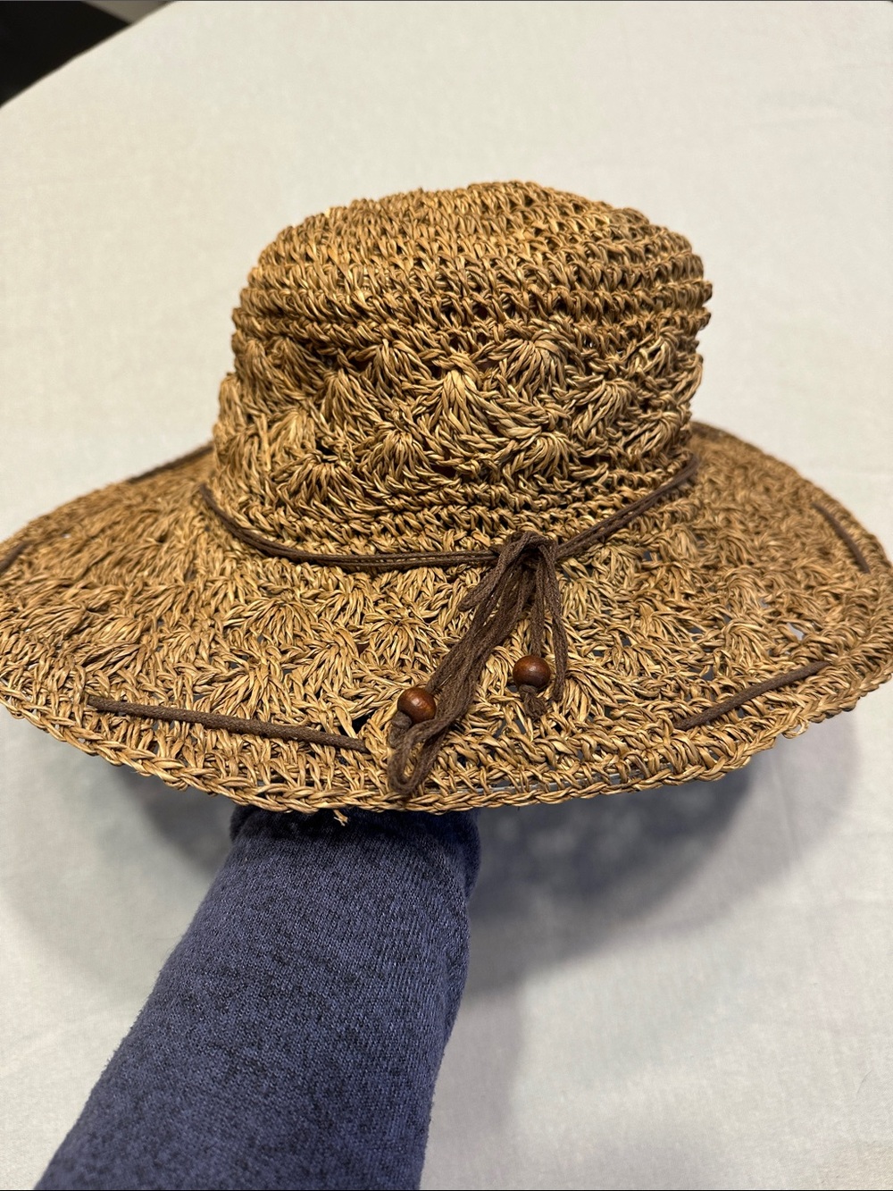 Scala Hand Made Woven Straw Sun Hat with Adjustable Bead Tie 👒